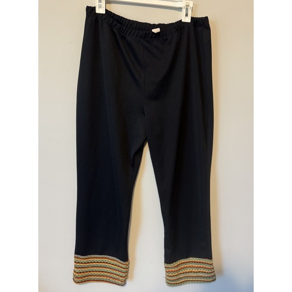 The Unbranded Brand Pants - Vintage Y2K Cropped Polyester Pant Black Crocheted‎ Hem Boho Hippie Festival XXL